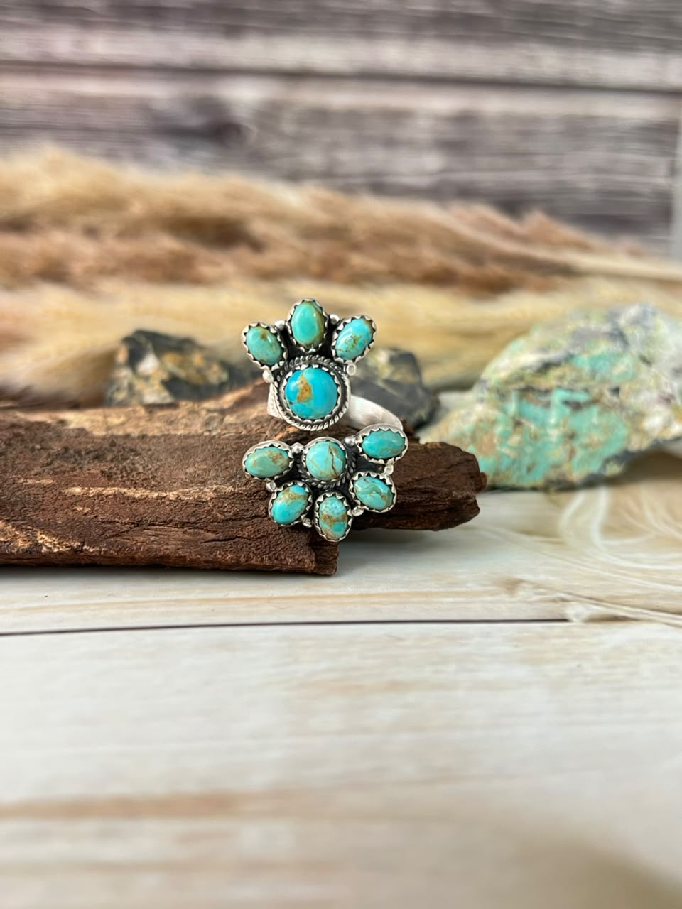 Handmade Sterling Silver Kingman Turquoise Adjustable Ring Signed Nizhoni