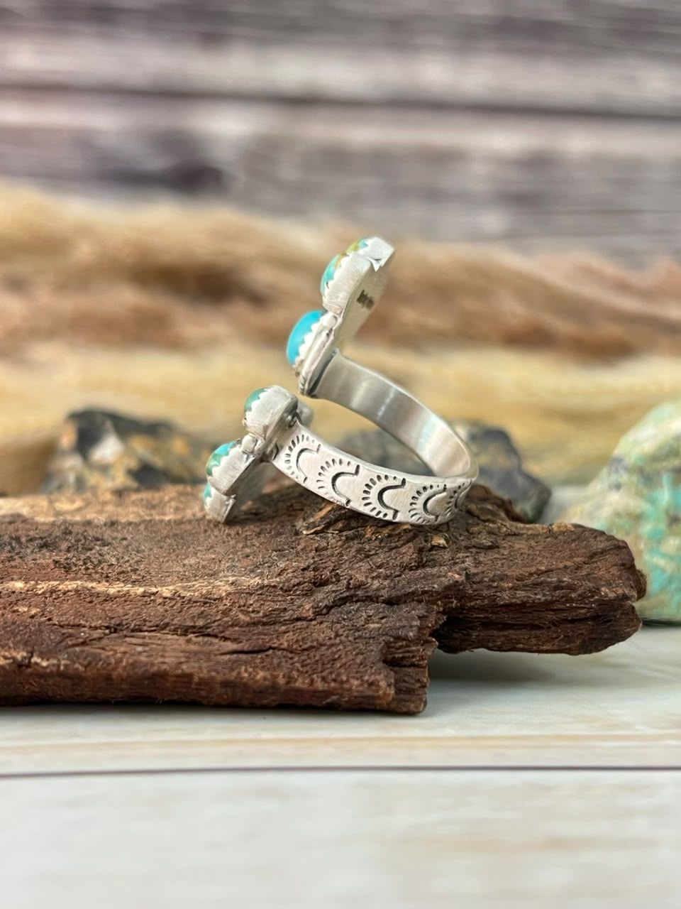 Handmade Sterling Silver Kingman Turquoise Adjustable Ring Signed Nizhoni