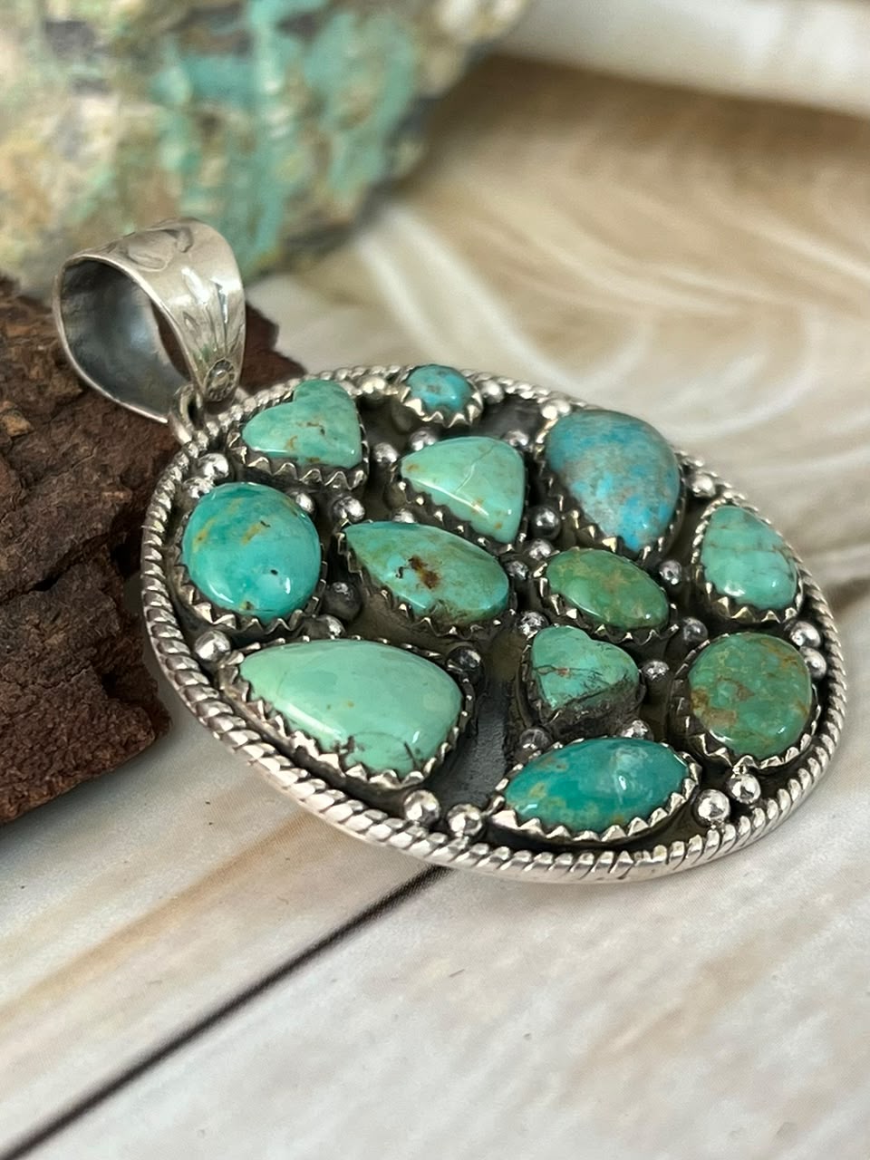 Handmade Sterling Silver Carico Lake Turquoise Pendant Signed Nizhoni