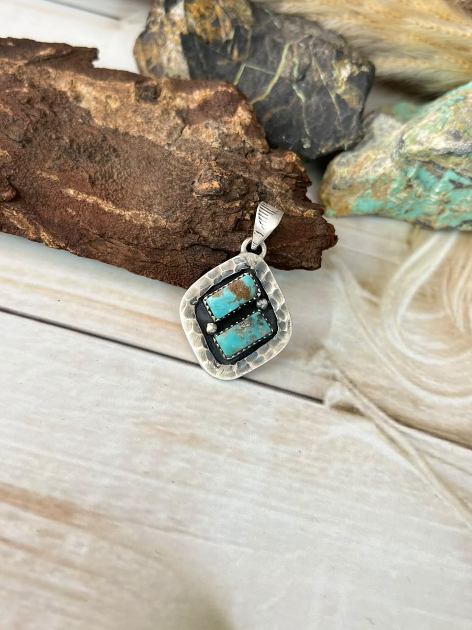 Handmade Sterling Silver Kingman Turquoise Pendant Signed Nizhoni