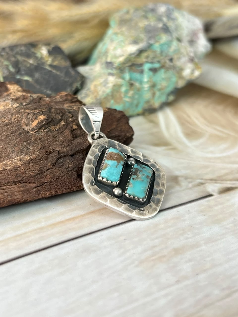 Handmade Sterling Silver Kingman Turquoise Pendant Signed Nizhoni