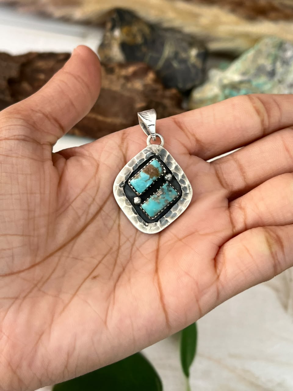 Handmade Sterling Silver Kingman Turquoise Pendant Signed Nizhoni