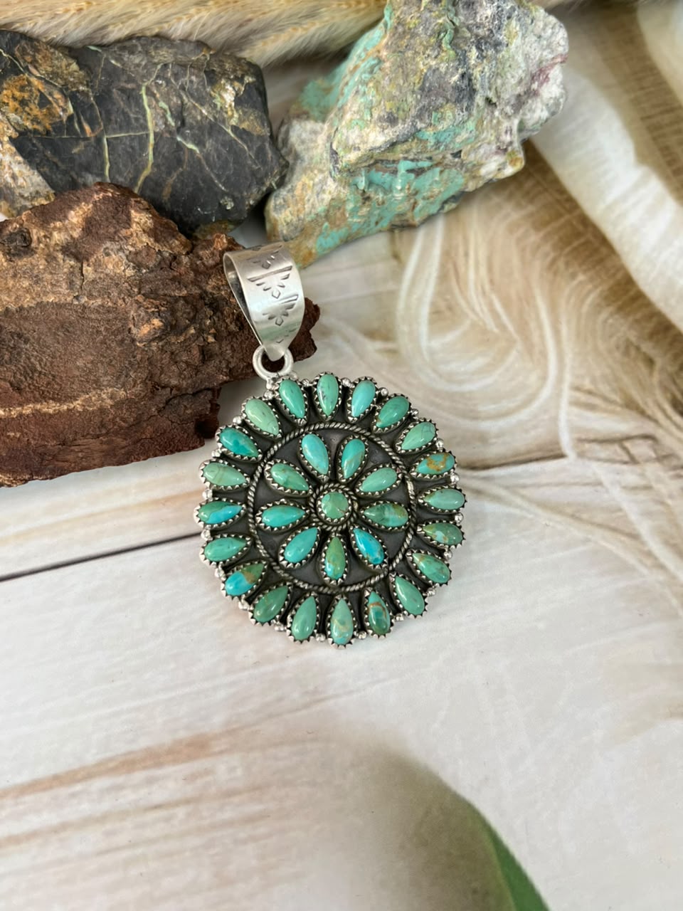 Handmade Sterling Silver Kingman Turquoise Pendant Signed Nizhoni