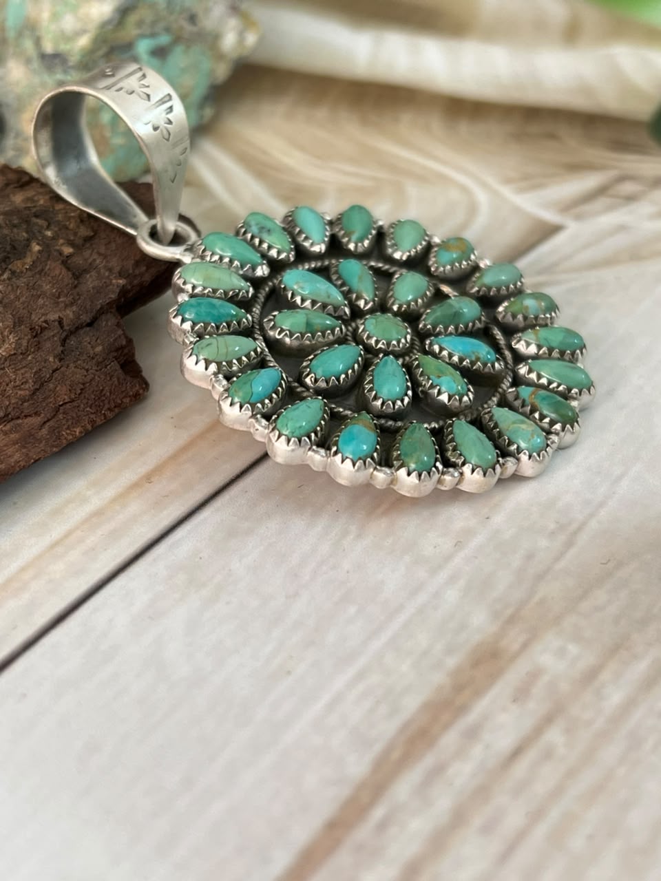 Handmade Sterling Silver Kingman Turquoise Pendant Signed Nizhoni