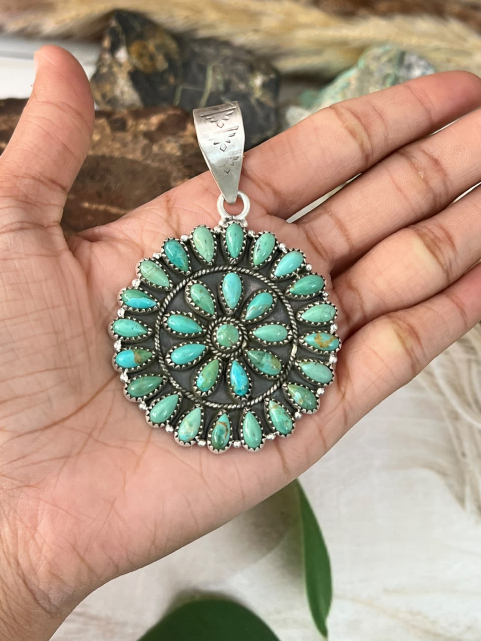 Handmade Sterling Silver Kingman Turquoise Pendant Signed Nizhoni