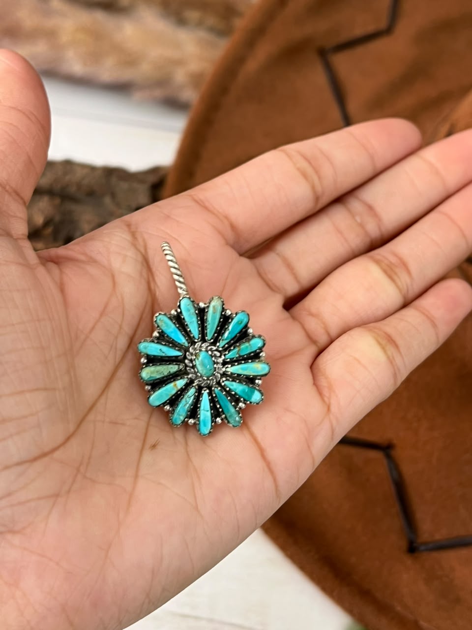 Handmade Sterling Silver Kingman Turquoise Hat Pin Signed Nizhoni