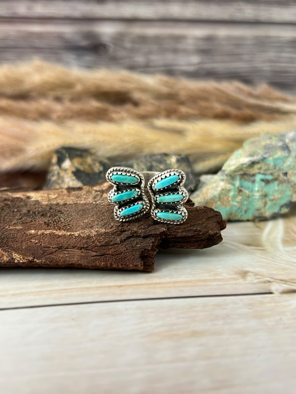 Handmade Sterling Silver Kingman Turquoise Adjustable Ring Signed Nizhoni