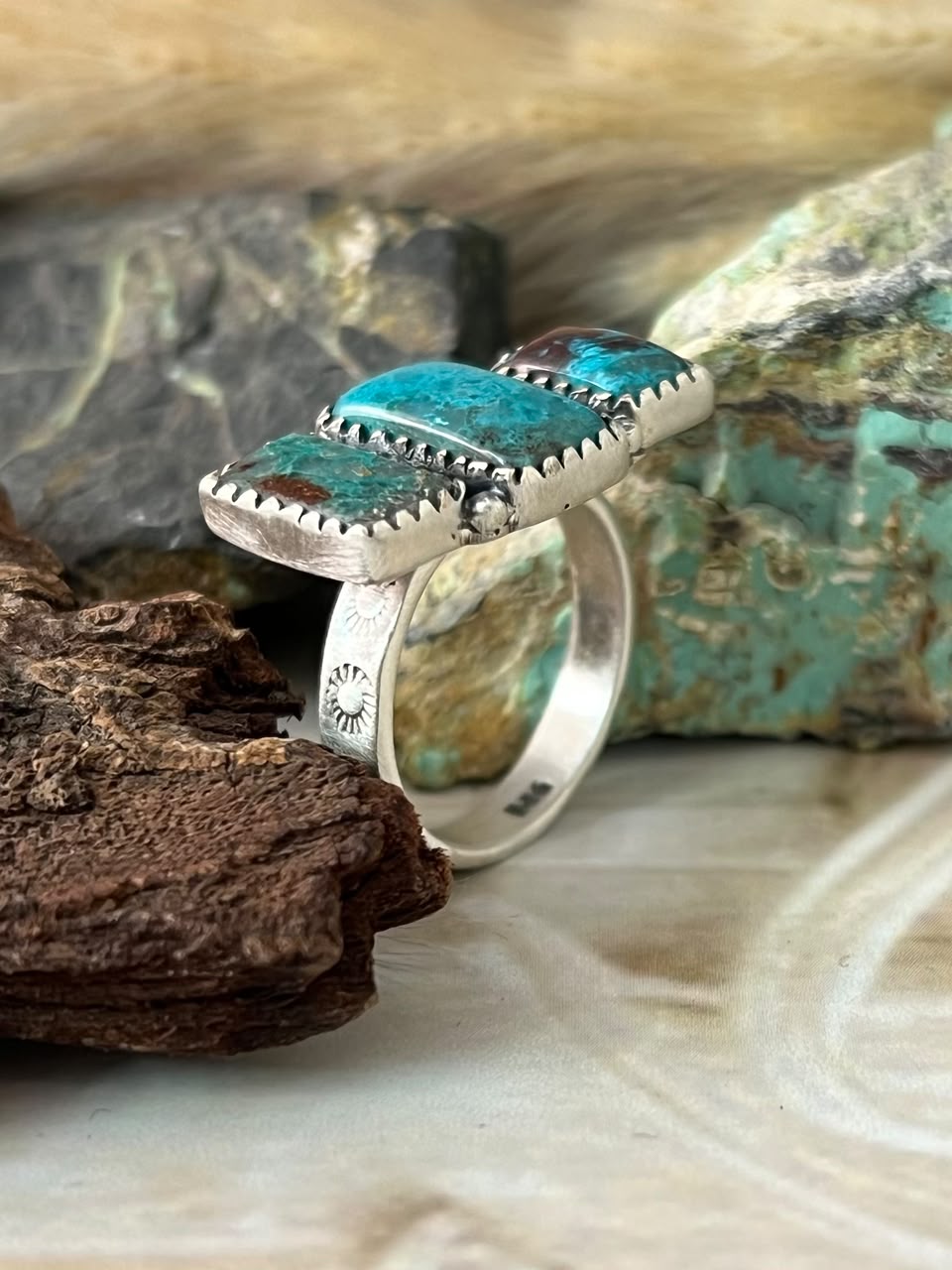 Handmade Sterling Silver Gem Silica Adjustable Ring Signed Nizhoni