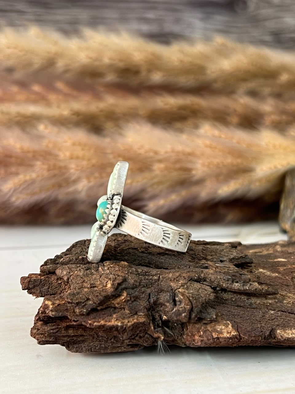Handmade Sterling Silver Paloma with Kingman Turquoise Adjustable Ring Signed Nizhoni