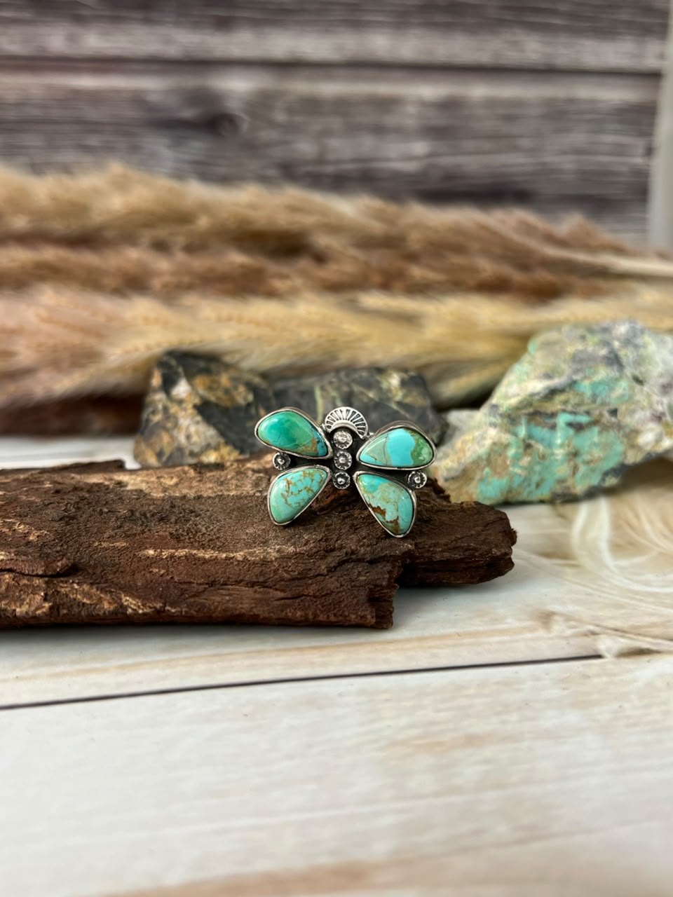 Handmade Sterling Silver Kingman Turquoise Adjustable Ring Signed Nizhoni