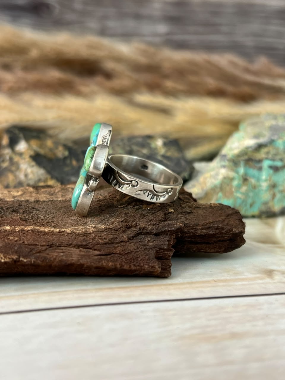 Handmade Sterling Silver Kingman Turquoise Adjustable Ring Signed Nizhoni