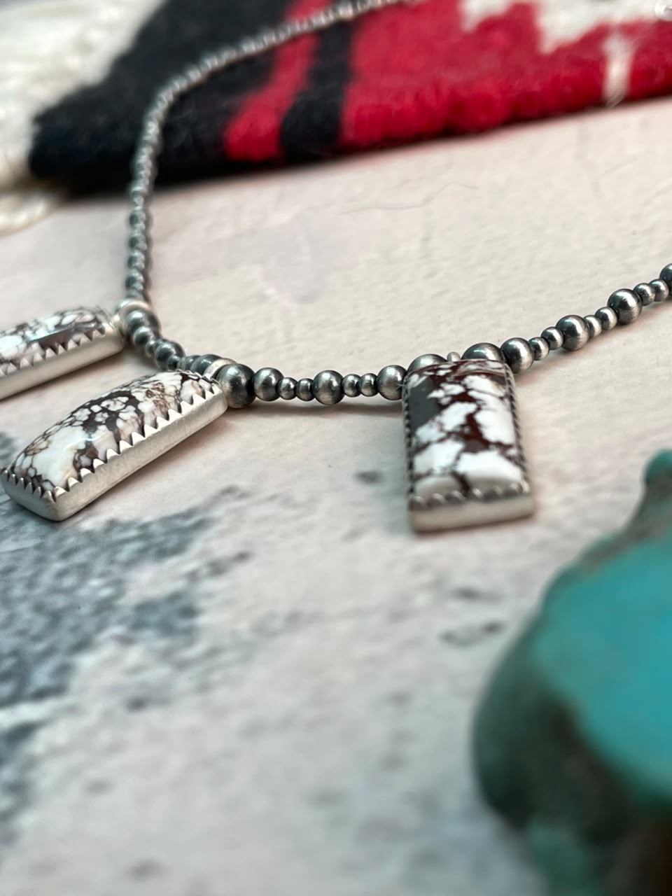 Handmade Sterling Silver Wildhorse Magnesite Beaded Necklace Signed Nizhoni