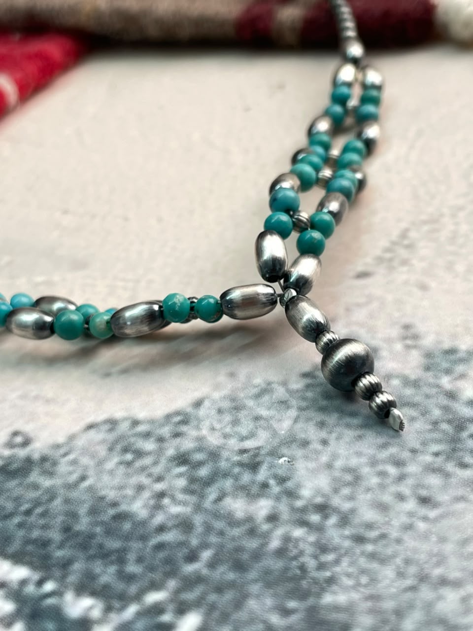 Handmade Sterling Silver Kingman Turquoise Beaded Necklace Signed Nizhoni