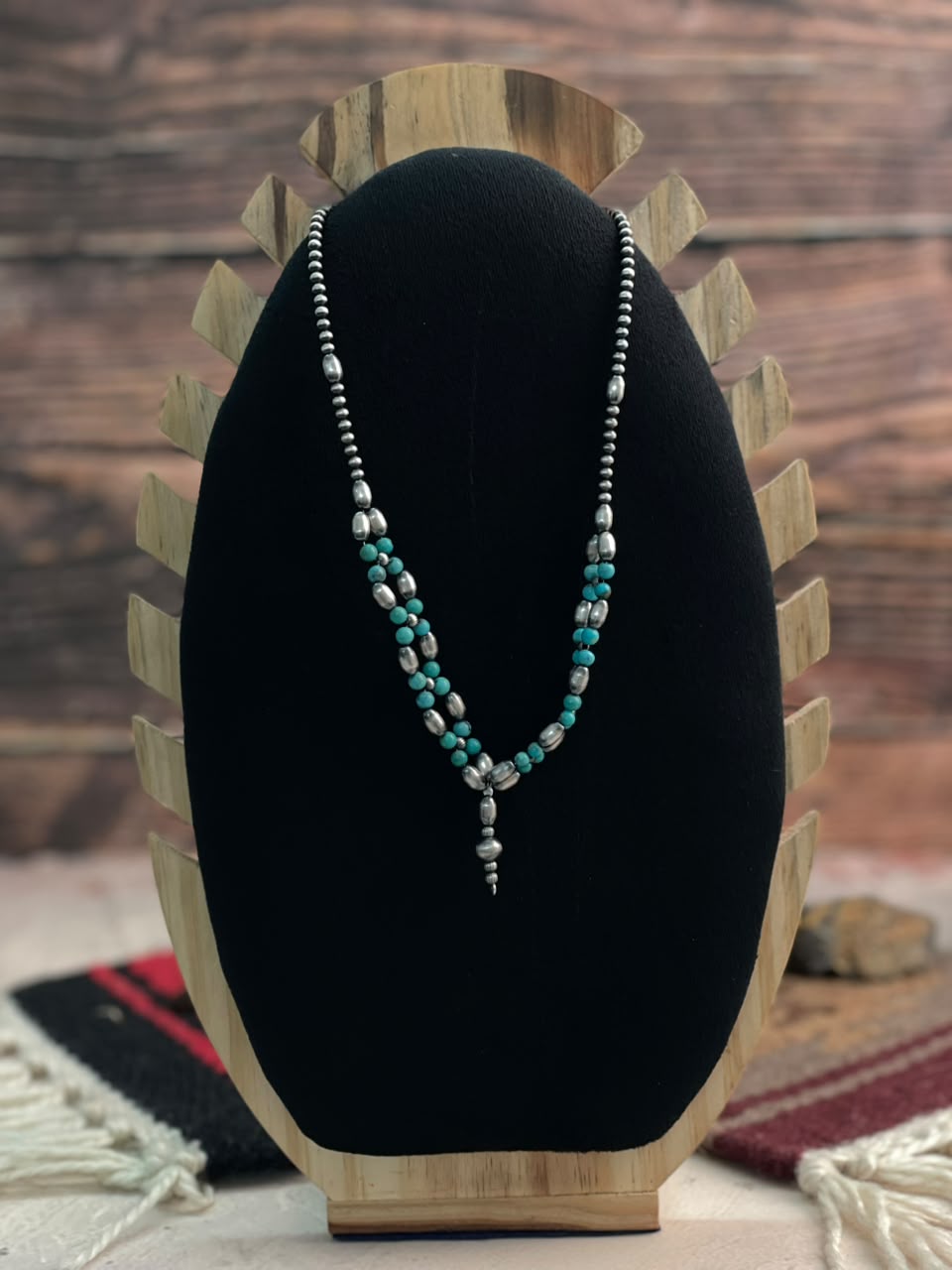 Handmade Sterling Silver Kingman Turquoise Beaded Necklace Signed Nizhoni