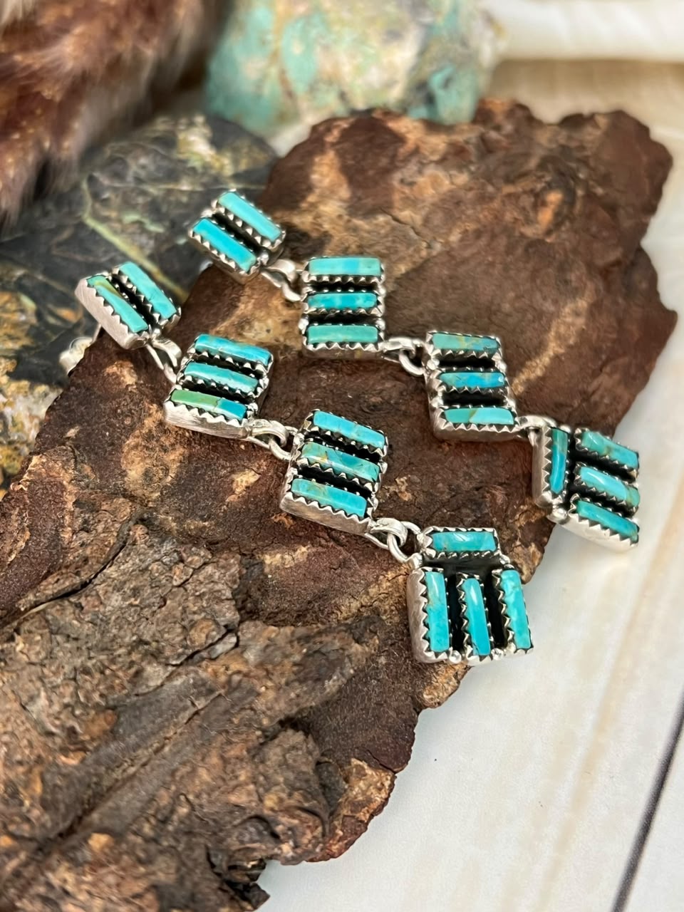 Handmade Sterling Silver Kingman Turquoise Post Dangle Earrings Signed Nizhoni