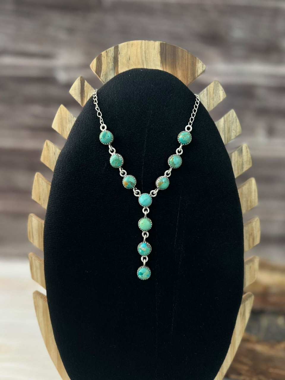 Handmade Sterling Silver Kingman Turquoise 'Y Shaped' Necklace Signed Nizhoni