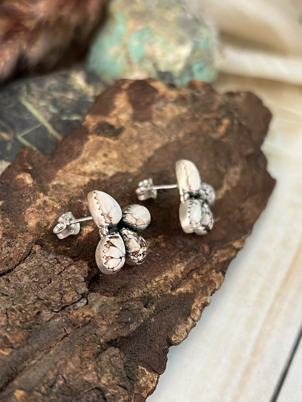 Handmade Sterling Silver Wildhorse Magnesite Post Studs Earrings Signed Nizhoni