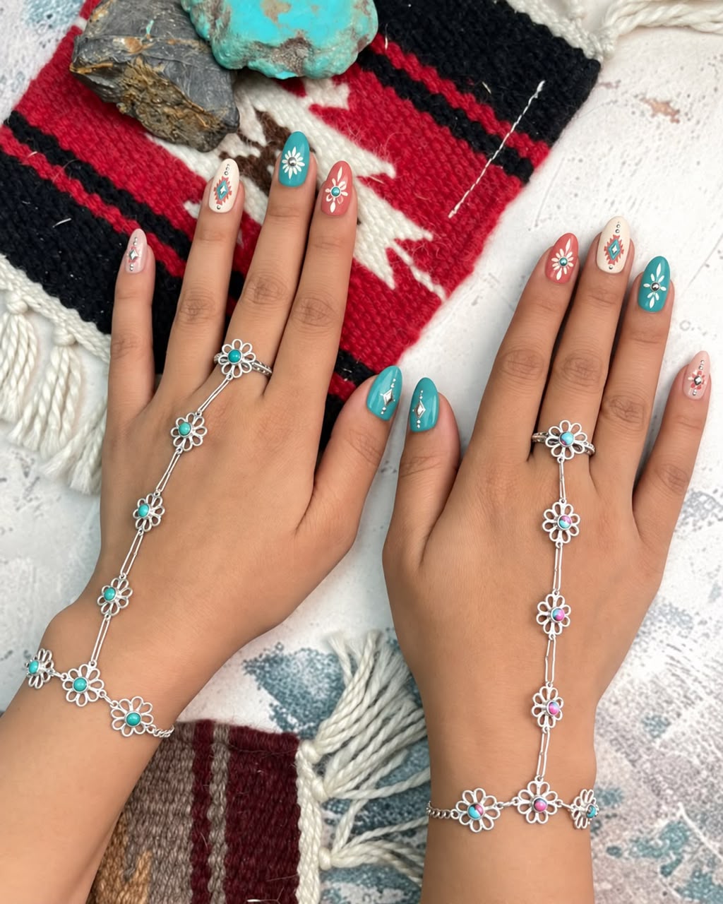 Handmade Sterling Silver Cotton Candy and Kingman Turquoise Flower Collection: Hand Harness