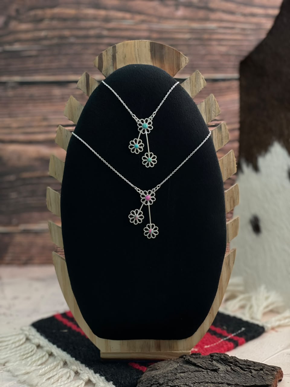 Handmade Sterling Silver Cotton Candy and Kingman Turquoise Flower Collection: Necklace