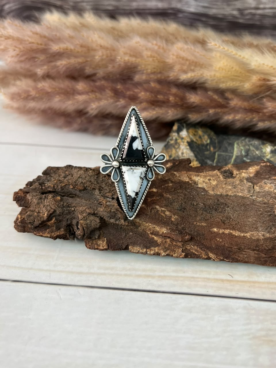Handmade Sterling Silver White Buffalo Adjustable Ring Signed Nizhoni