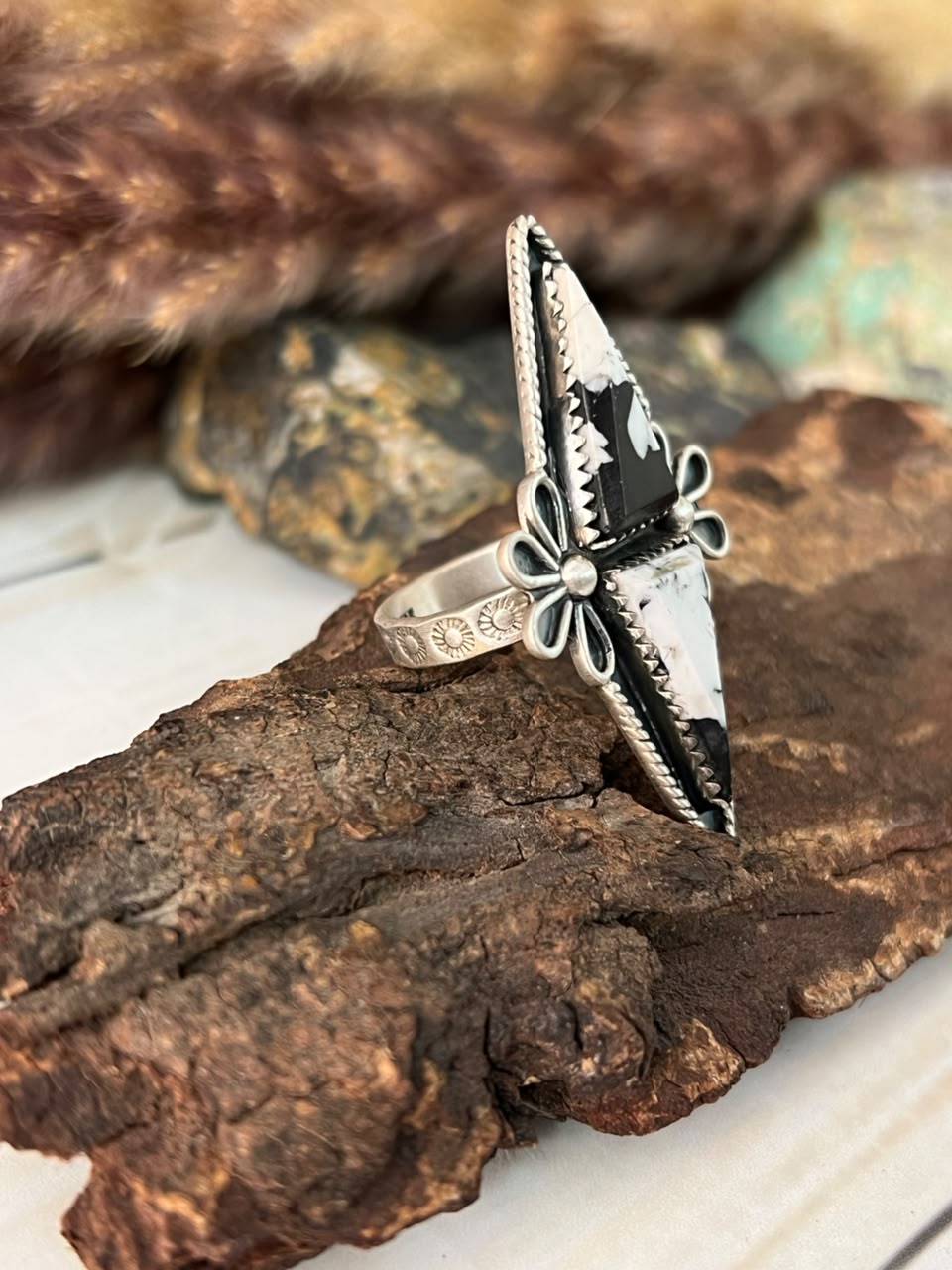 Handmade Sterling Silver White Buffalo Adjustable Ring Signed Nizhoni