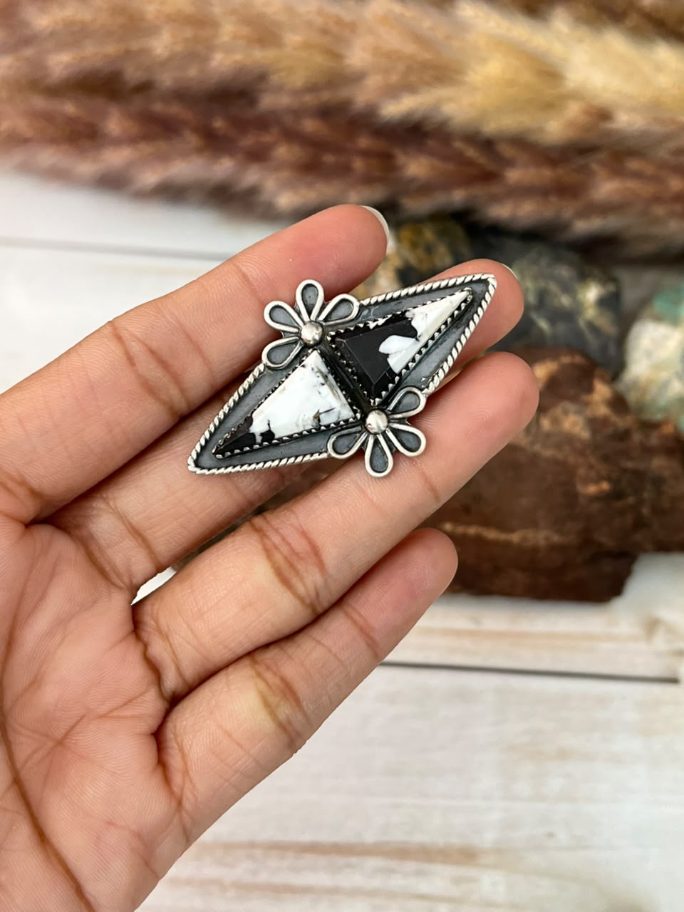 Handmade Sterling Silver White Buffalo Adjustable Ring Signed Nizhoni