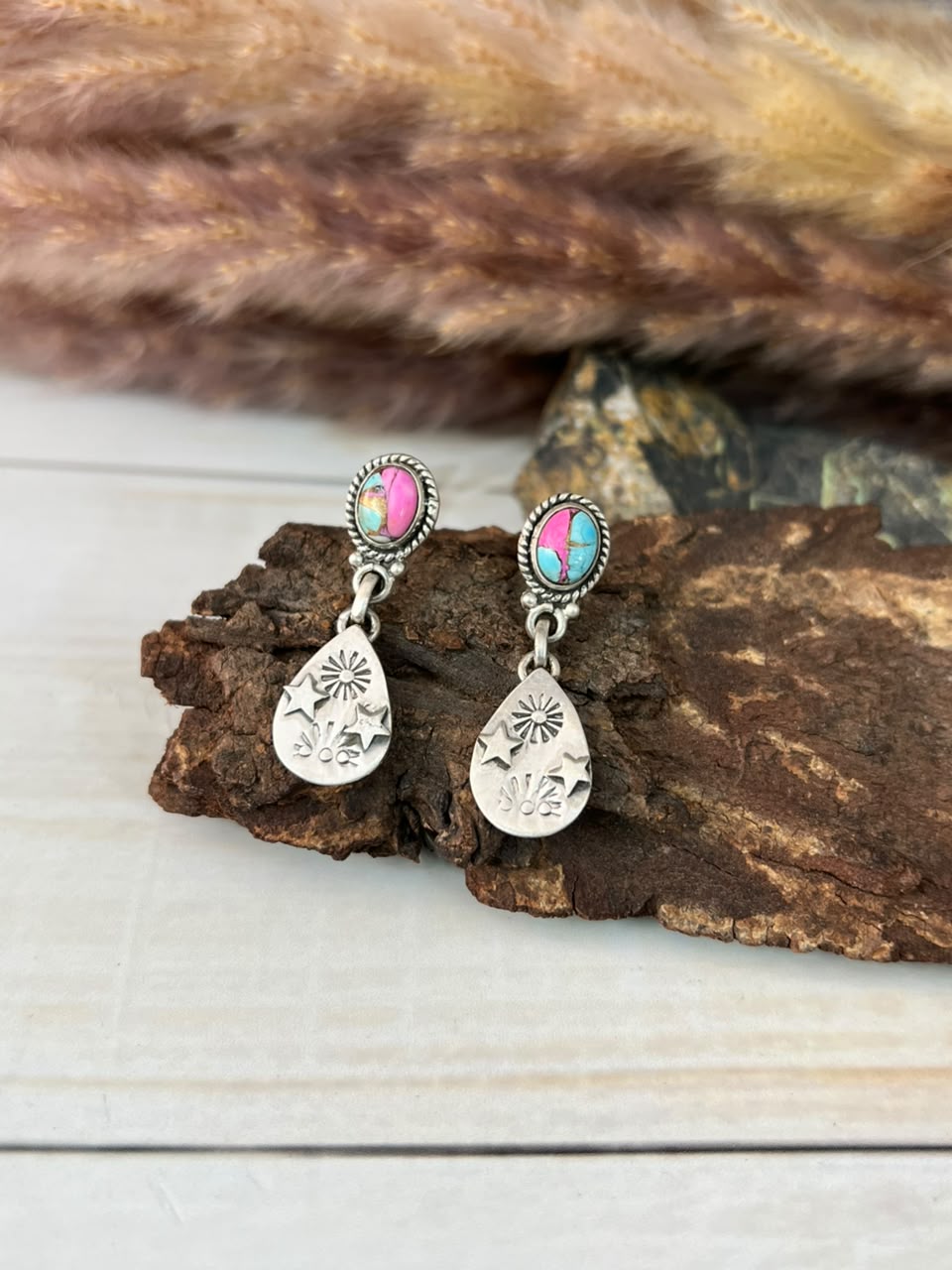 Handmade Sterling Silver Cotton Candy Post Dangle Earrings Signed Nizhoni