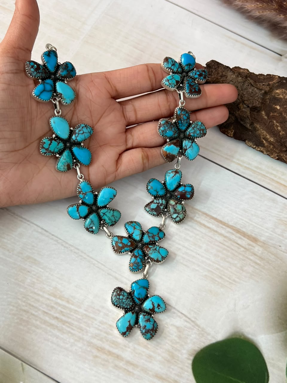 Handmade Sterling Silver Egyptian Turquoise Necklace Signed Nizhoni