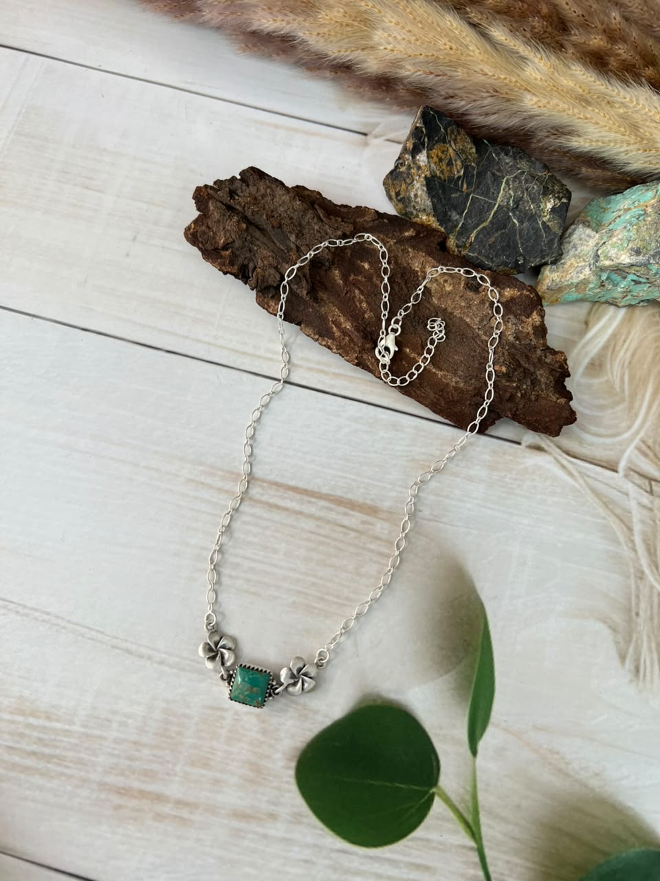 Handmade Sterling Silver Cripple Creek Turquoise Necklace Signed Nizhoni