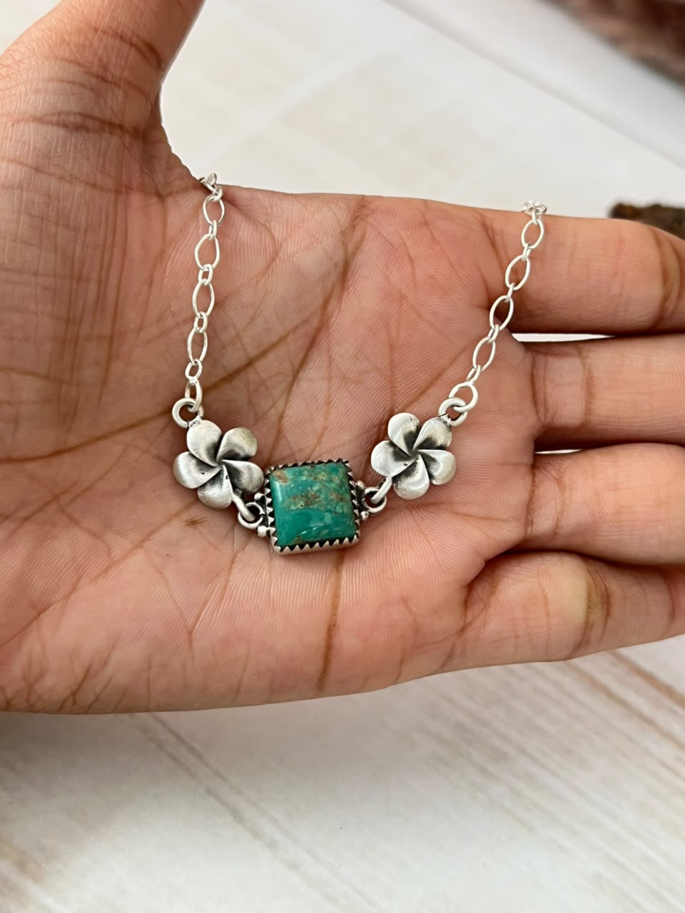 Handmade Sterling Silver Cripple Creek Turquoise Necklace Signed Nizhoni