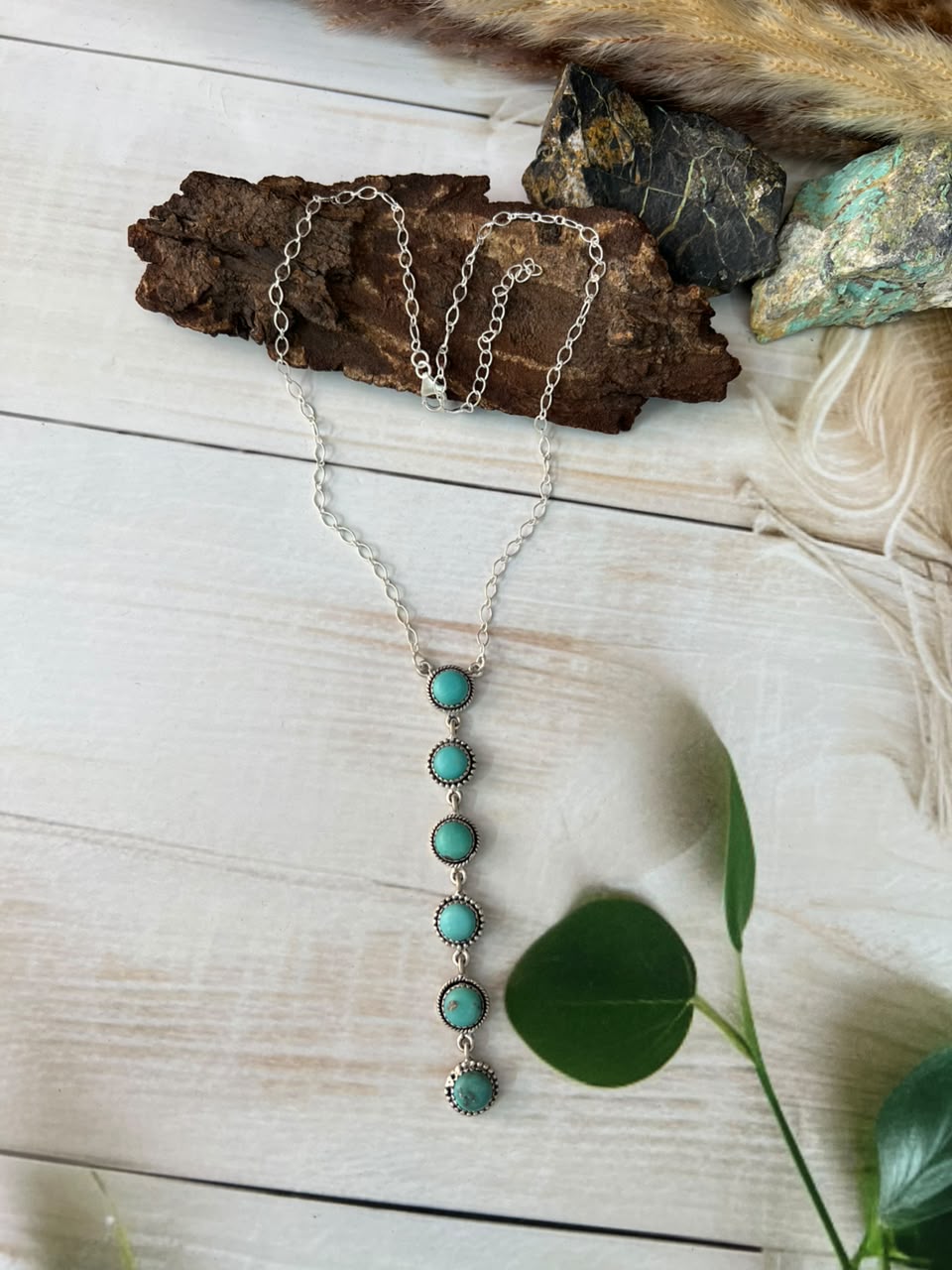 Handmade Sterling Silver Campitos Turquoise Necklace Signed Nizhoni
