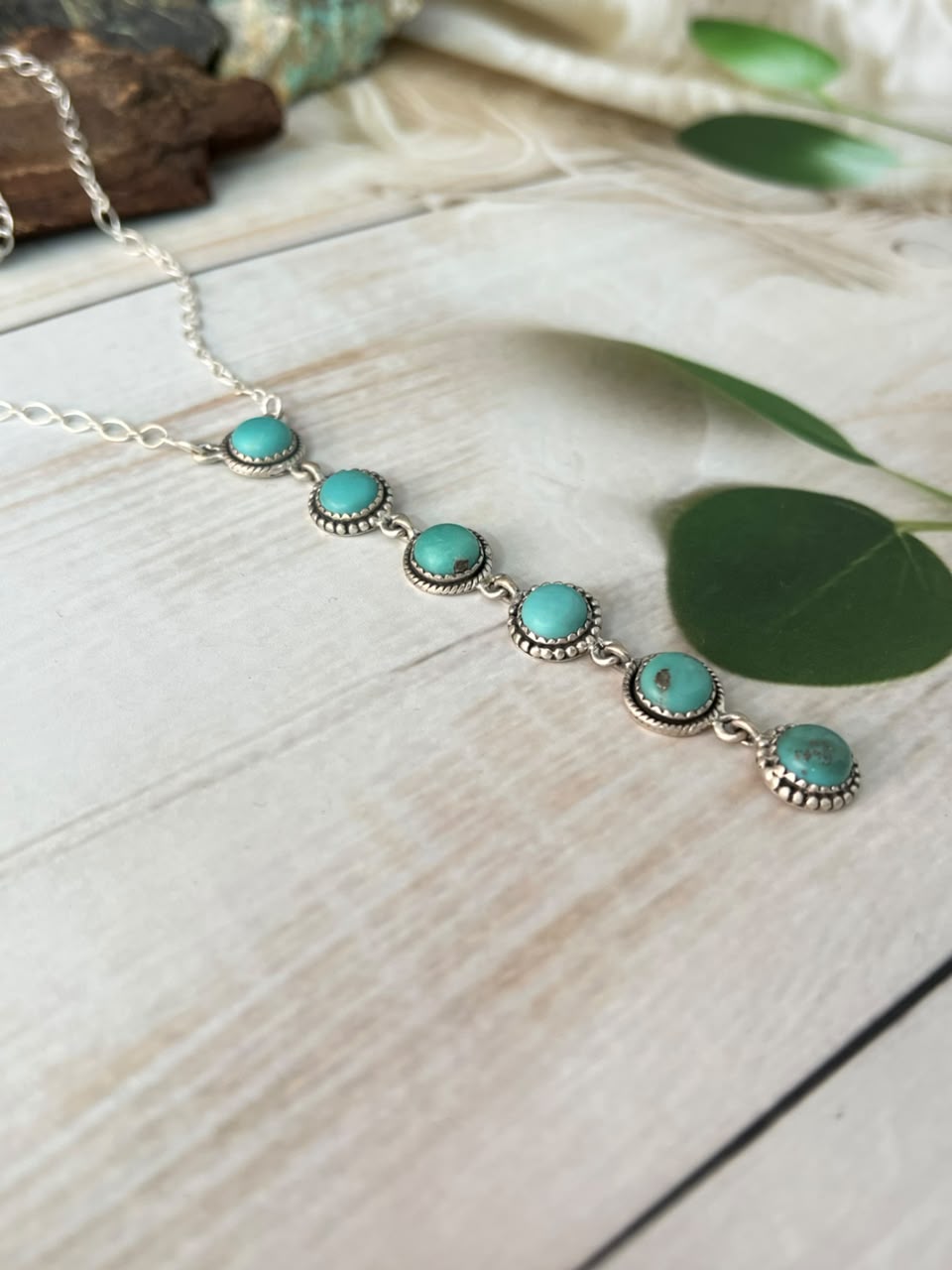 Handmade Sterling Silver Campitos Turquoise Necklace Signed Nizhoni