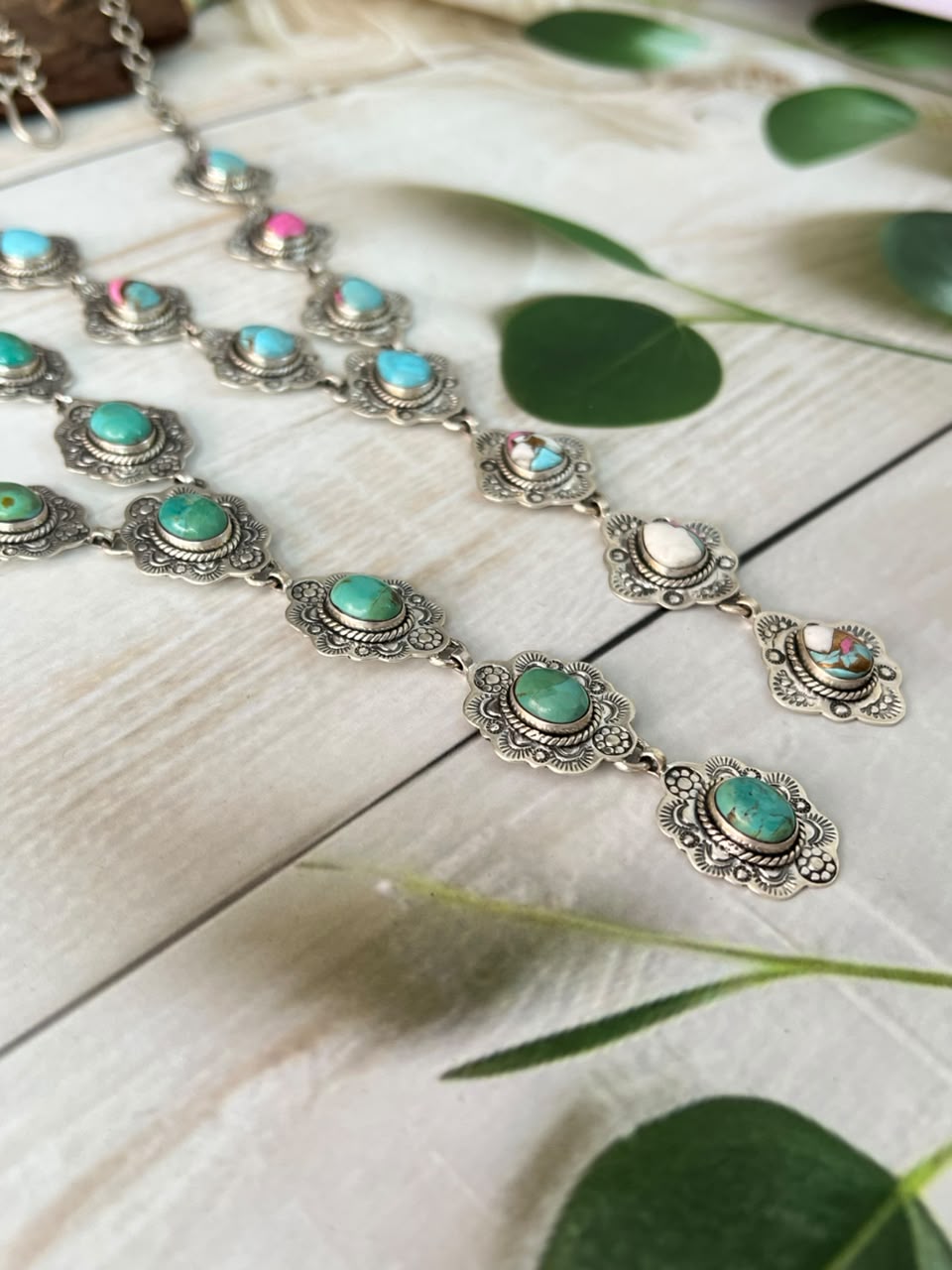 Handmade Sterling Silver Cotton Candy and Kingman Turquoise 'Y Shaped' Necklace Signed Nizhoni