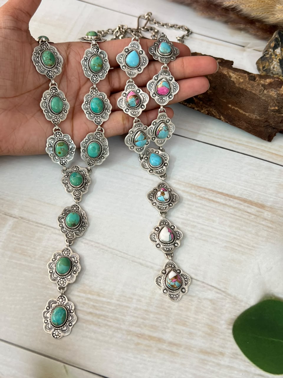 Handmade Sterling Silver Cotton Candy and Kingman Turquoise 'Y Shaped' Necklace Signed Nizhoni