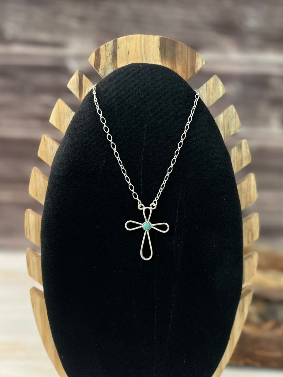 Handmade Sterling Silver Kingman Turquoise Cross Necklace Signed Nizhoni