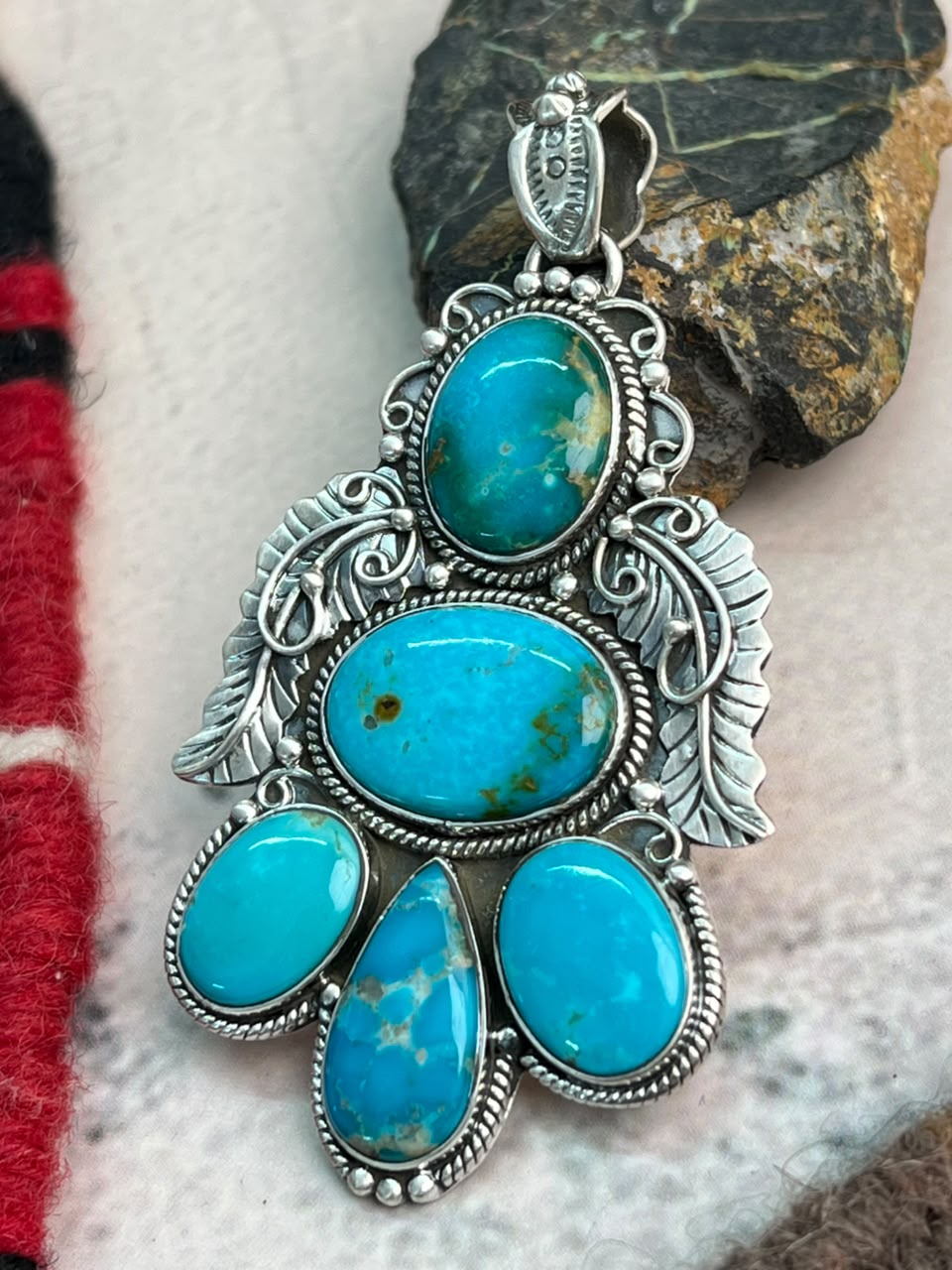 Handmade Sterling Silver Hardy Pit Turquoise Pendant Signed Nizhoni