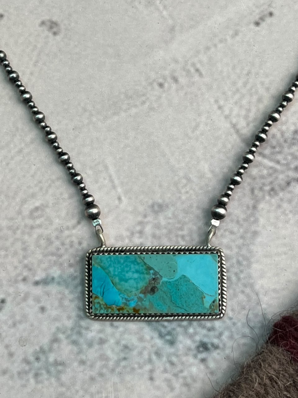 Handmade Sterling Silver Kingman Turquoise Beaded Bar Necklace Signed Nizhoni (8)