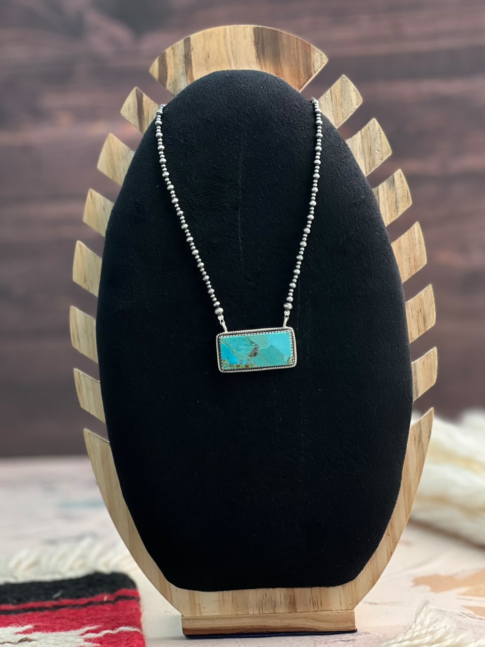 Handmade Sterling Silver Kingman Turquoise Beaded Bar Necklace Signed Nizhoni (8)