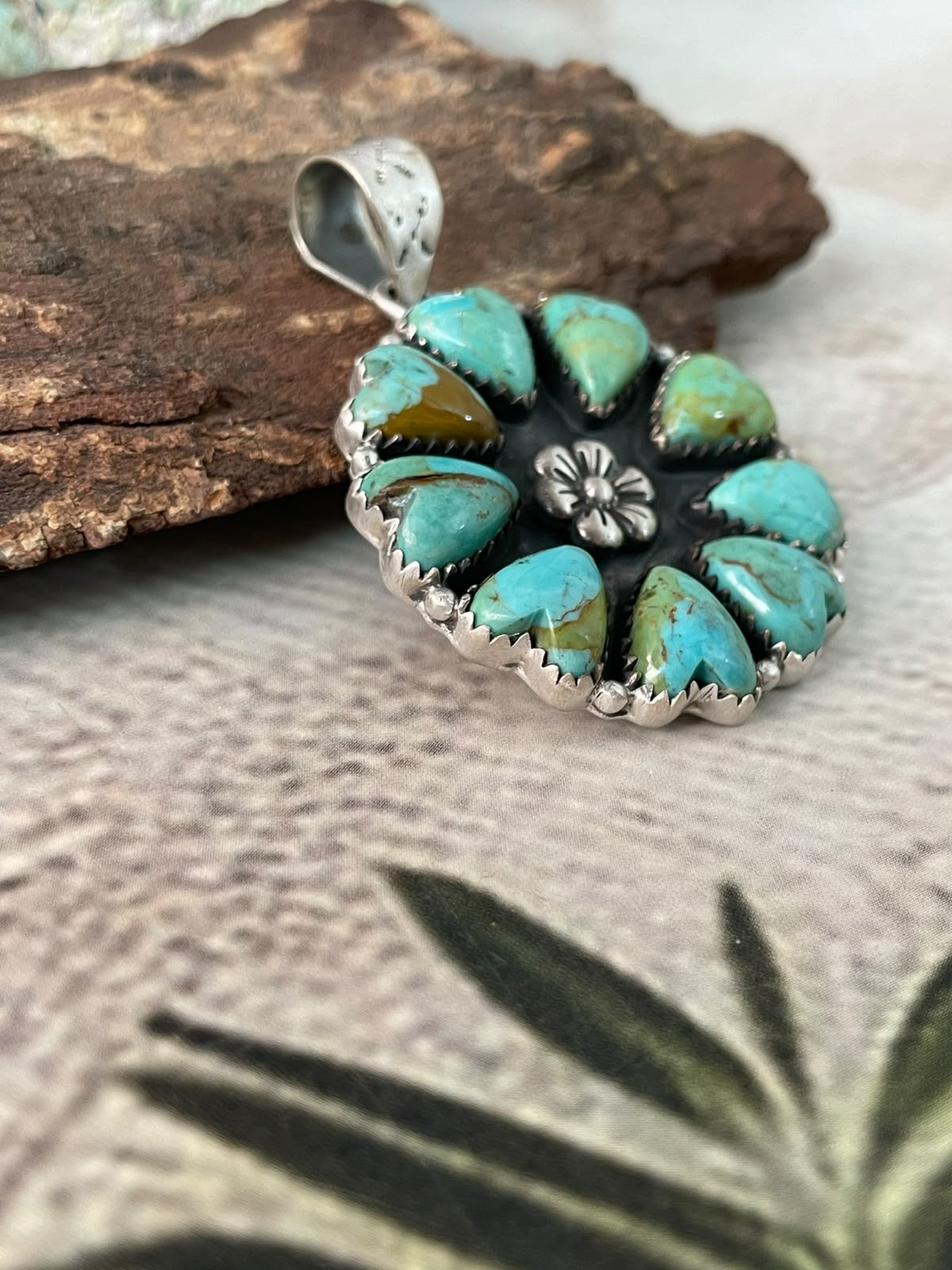 Handmade Sterling Silver Kingman Turquoise Turquoise Heart Pendant Signed Nizhoni