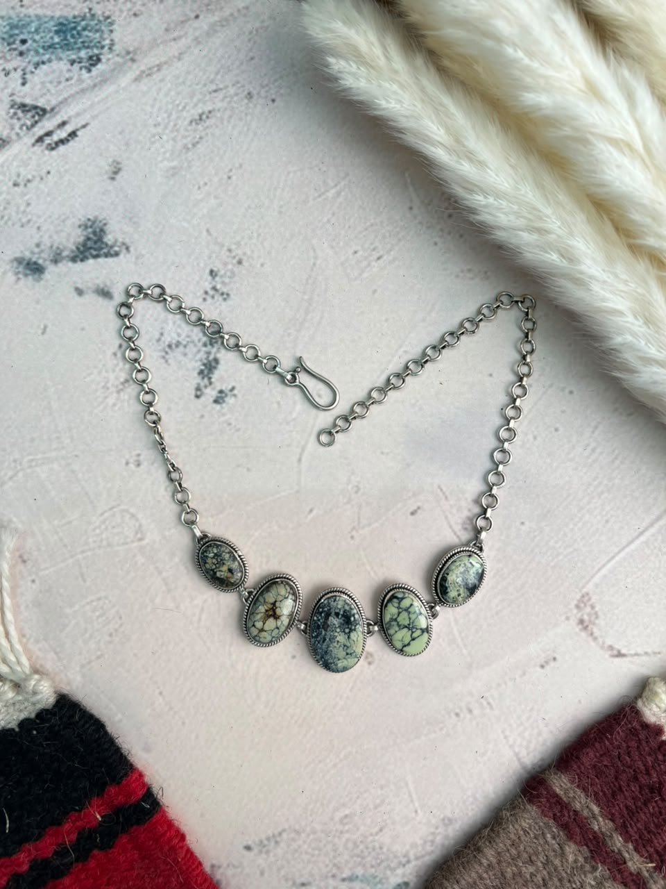 Handmade Sterling Silver Colina Verde Variscite Collection: Choker Necklace Signed Nizhoni