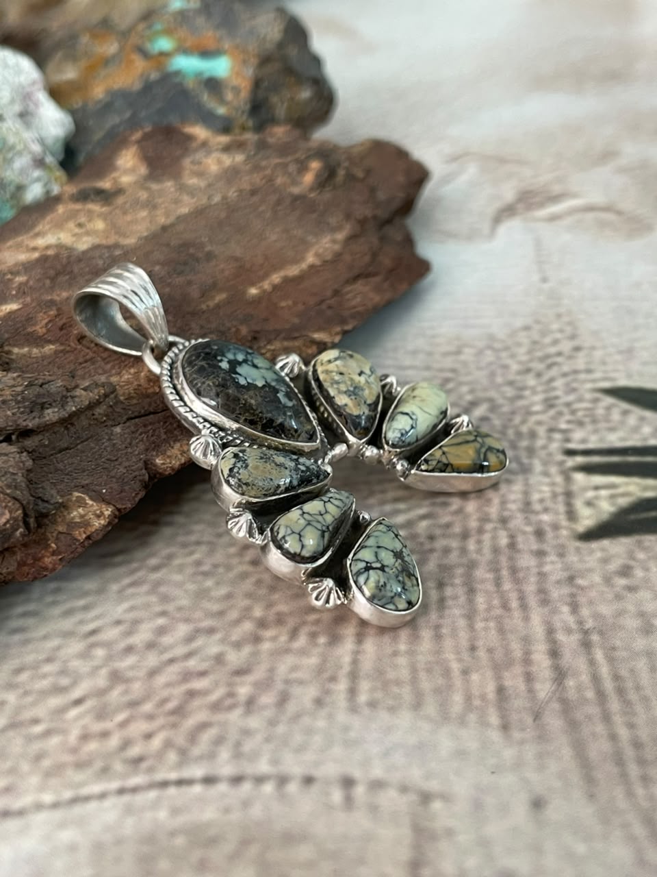 Handmade Sterling Silver Colina Verde Variscite Collection: Naja Pendant Signed Nizhoni