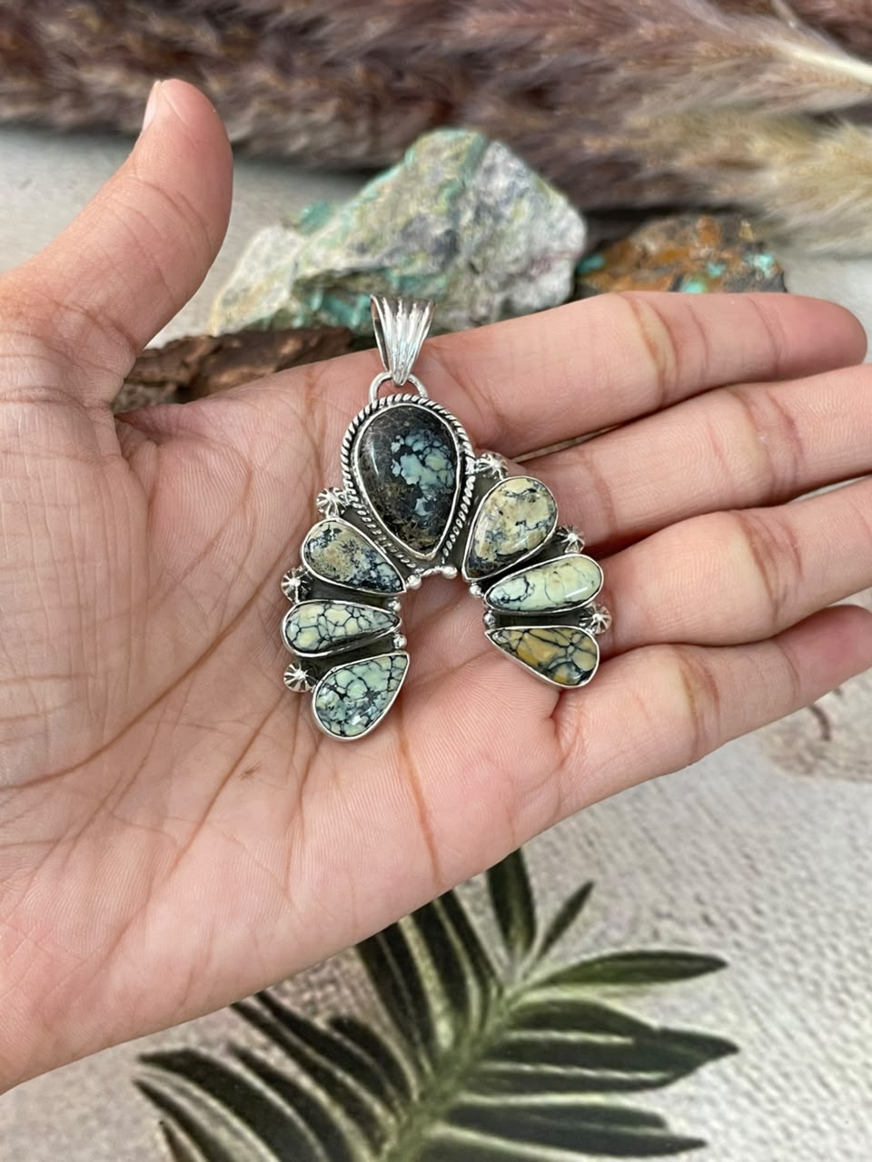Handmade Sterling Silver Colina Verde Variscite Collection: Naja Pendant Signed Nizhoni
