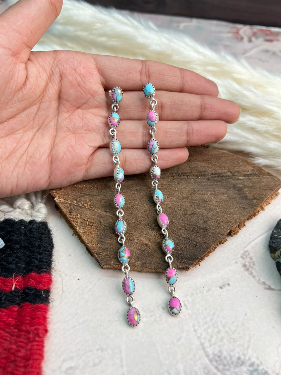Handmade Sterling Silver Cotton Candy Post Dangle Earrings Signed Nizhoni