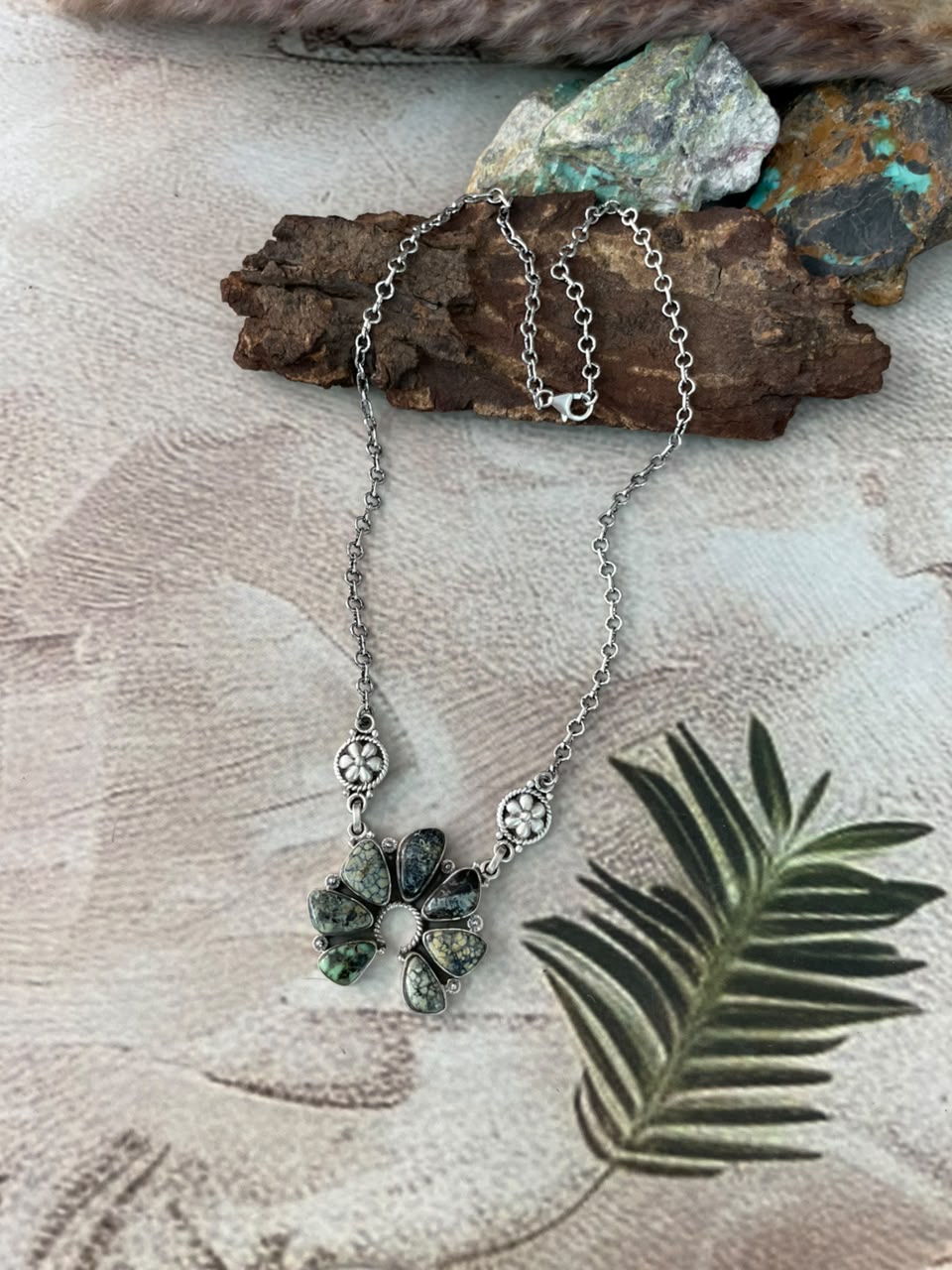 Handmade Sterling Silver Colina Verde Variscite Collection: Naja Necklace Signed Nizhoni