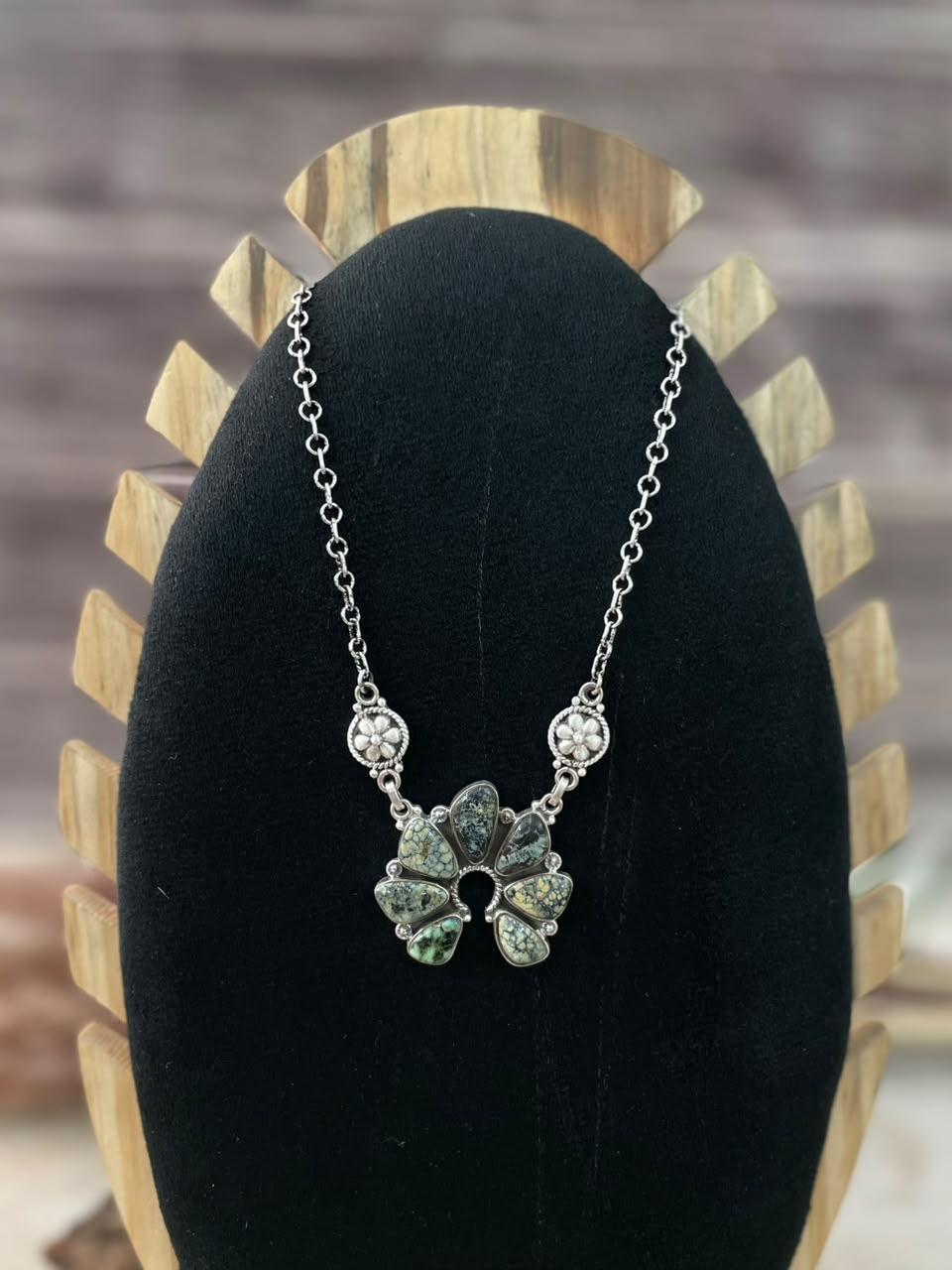 Handmade Sterling Silver Colina Verde Variscite Collection: Naja Necklace Signed Nizhoni