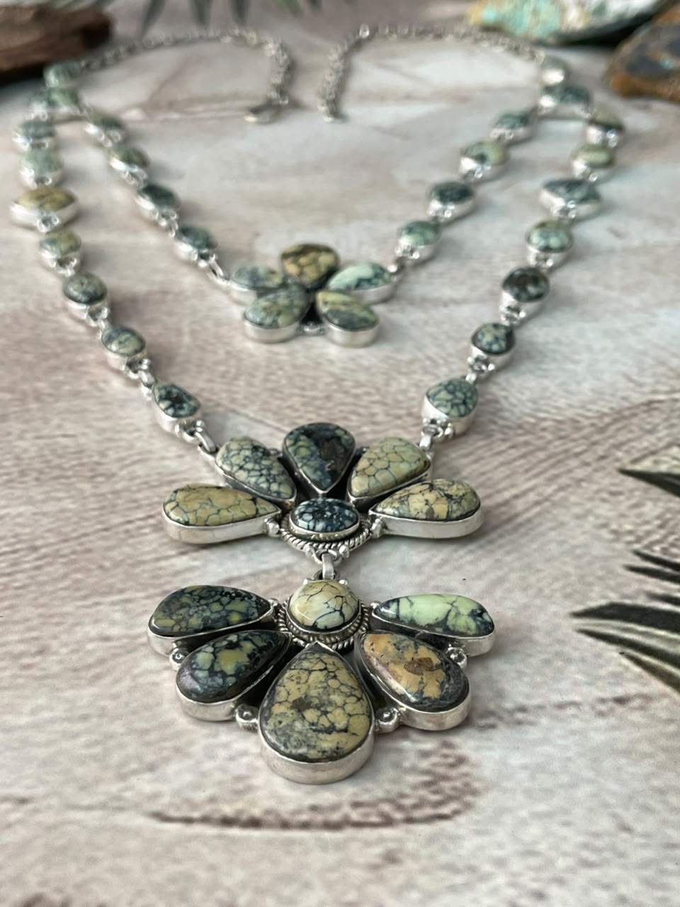 Handmade Sterling Silver Colina Verde Variscite Collection: Layered Necklace Signed Nizhoni