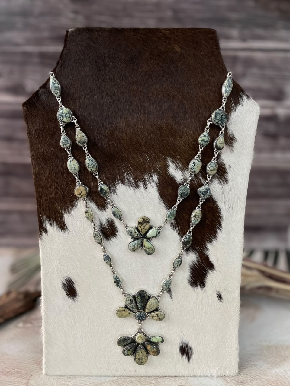 Handmade Sterling Silver Colina Verde Variscite Collection: Layered Necklace Signed Nizhoni