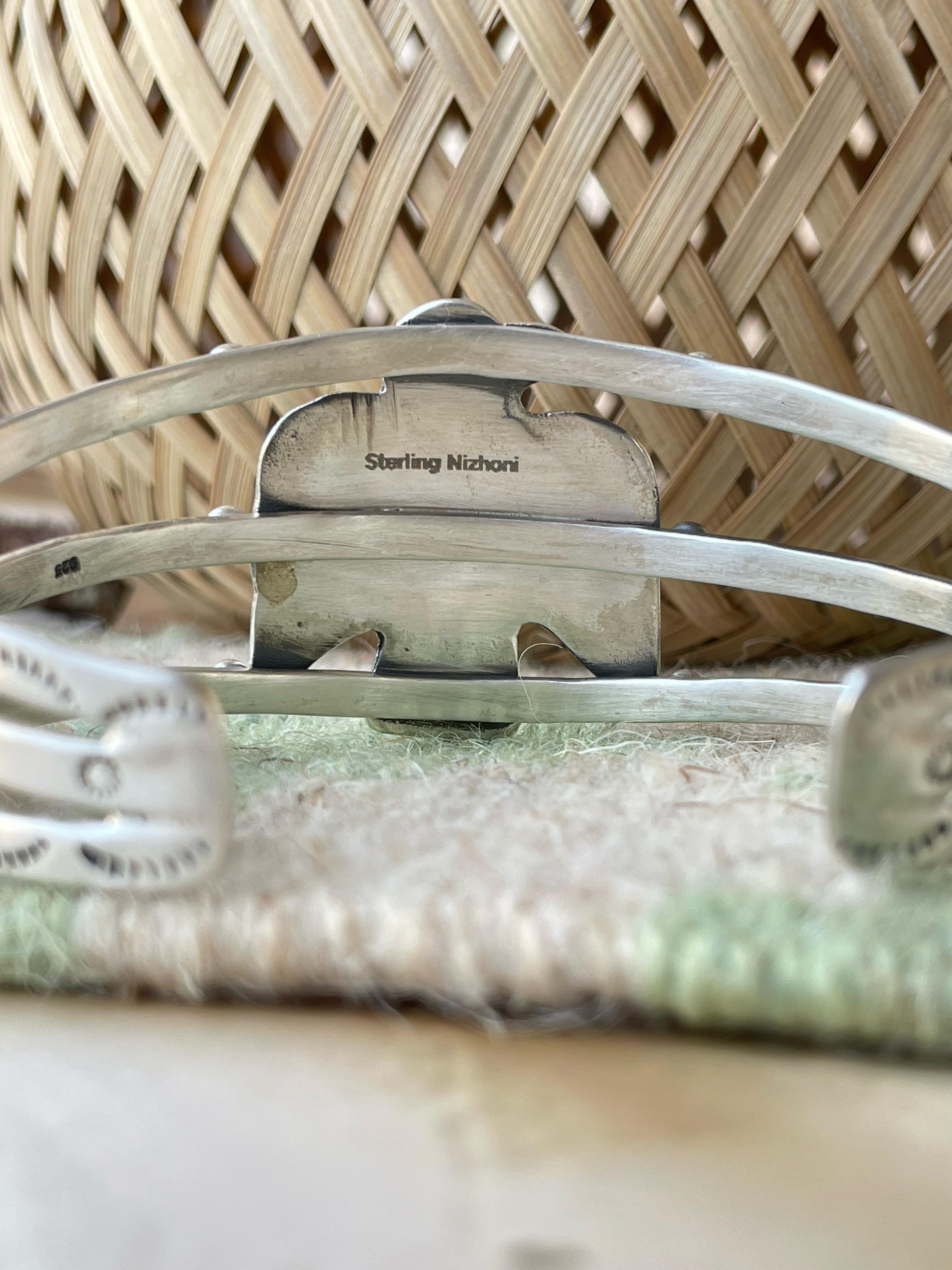 Handmade Sterling silver thunderbird Cuff Bracelet, Options-Golden Hills, Number 8, Sonoran Mountain, Red Dahlia Rose, Cuff Signed Nizhoni