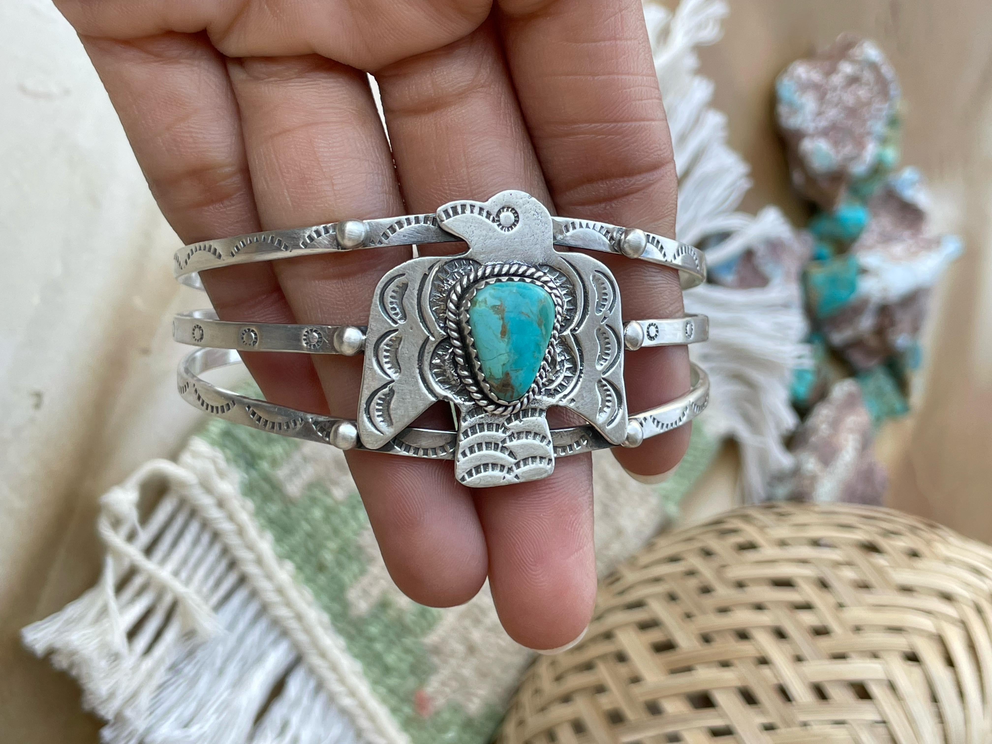 Handmade Sterling silver thunderbird Cuff Bracelet, Options-Golden Hills, Number 8, Sonoran Mountain, Red Dahlia Rose, Cuff Signed Nizhoni