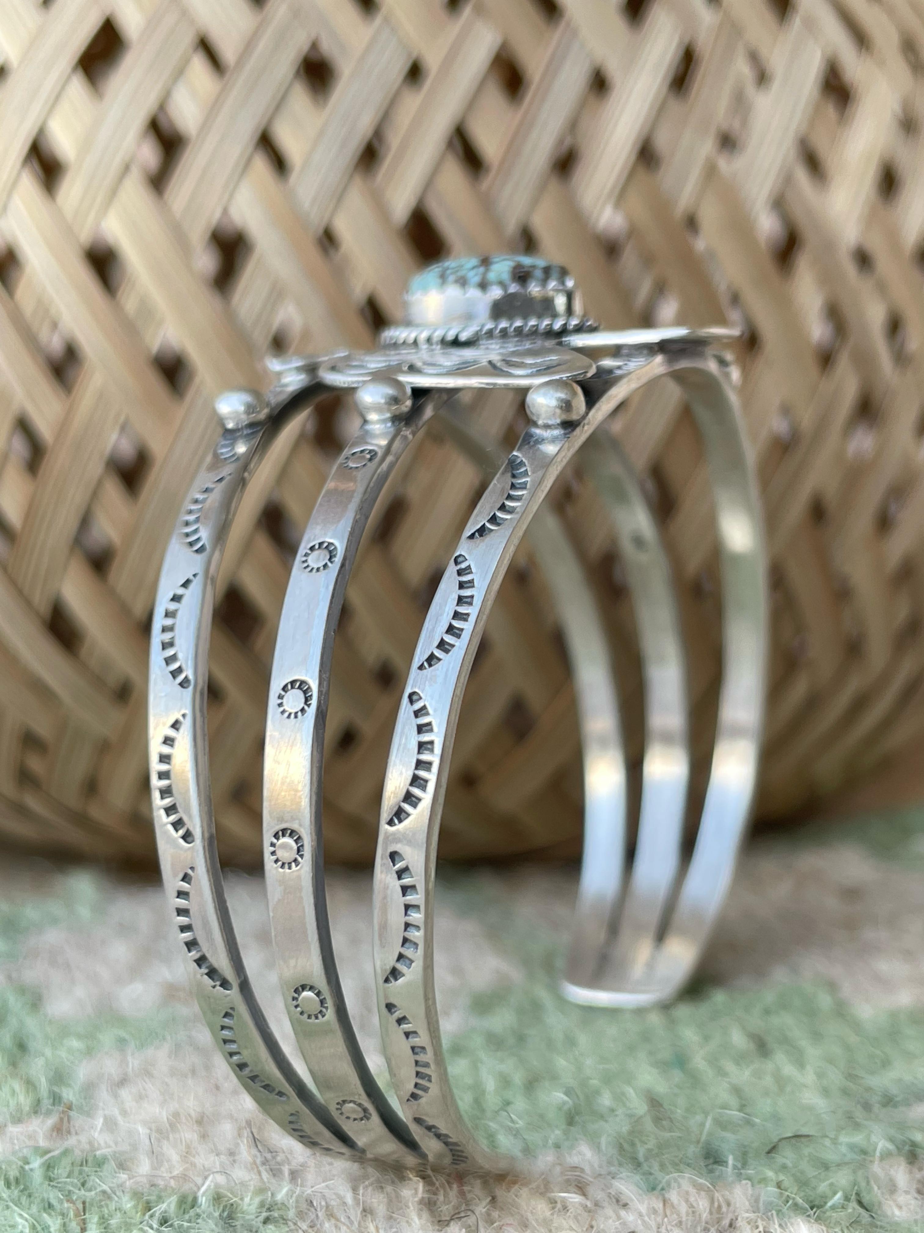 Handmade Sterling silver thunderbird Cuff Bracelet, Options-Golden Hills, Number 8, Sonoran Mountain, Red Dahlia Rose, Cuff Signed Nizhoni